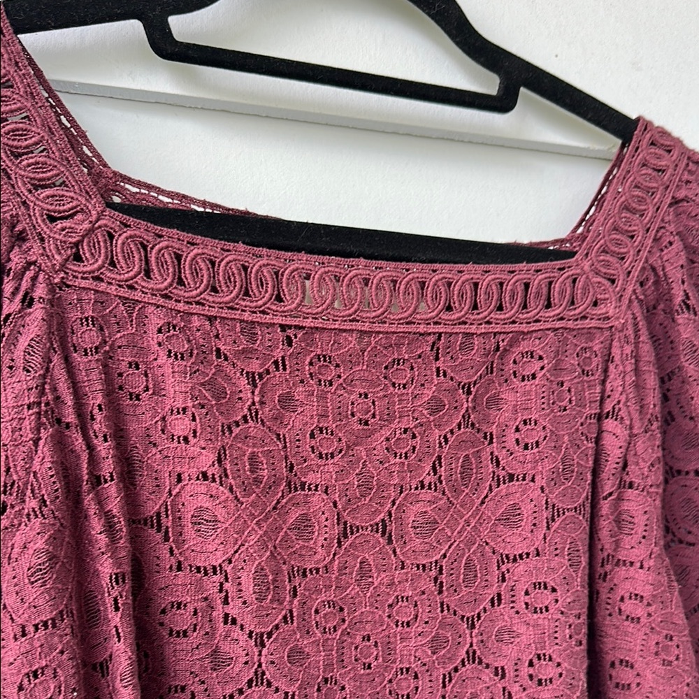 ☀️BOGO Item LOFT Plum Puff Sleeve Lace See Thru Blouse☀️